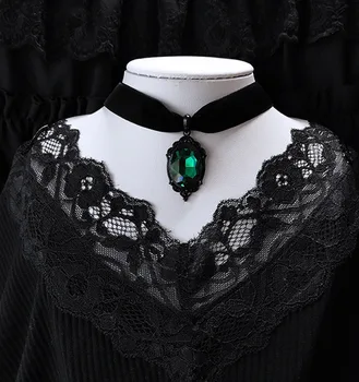 Gotik Venom Kristal Cameo Kolye Kadınlar İçin Moda Cadı Takı Aksesuar Hediye Goth Alternatif Yeşil Kristal Kadife Gerdanlık
