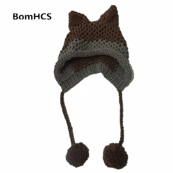 BomHCS Sevimli Tilki Kulaklar Bere Kış Sıcak 100 % El Yapımı Örgü Şapka