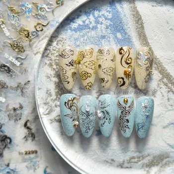 Lüks Altın Lazer Gümüş Uğurlu Bulutlar Vinç Phoenix Nail Art Sticker Çin Tarzı Kendinden Yapışkanlı Çivi Dekorasyon Folyo Wrap
