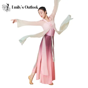 Çin Klasik Dans Gazlı Bez Elbise Uzun Kollu Gömlek Degrade Renk Hafif Akıcı Vücut Kafiye Elbise Geniş Bacak Pantolon 2XL