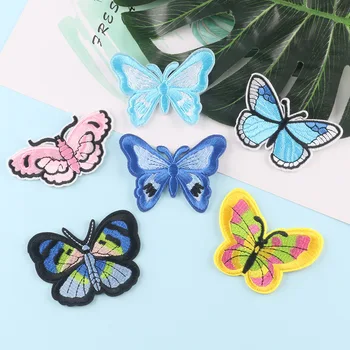 Mavi Kelebekler Nakış Kumaş Yama Demir on Küçük Termal Yapışkan Pembe Güve Etiket Denim Kız Elbise ayakkabı çantaları Aplikler