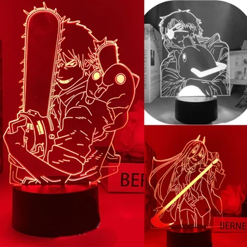 Anime Testere Adam Lamba Led Gece Lambası Cosplay Akrilik Denji Makima Güç Pochita Şekil Standı Modeli 3d dekor lambası Prop