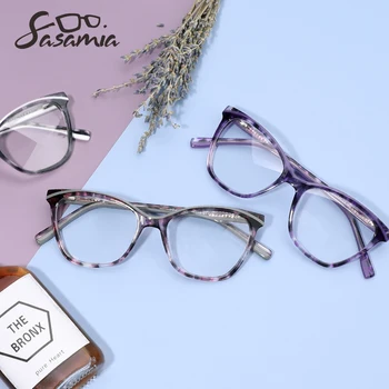 SASAMIA Kadın gözlük çerçevesi Asetat Kedi Göz Şekli Gözlük Marka Bayan Bilgisayar Gözlük Optik Kadın Anti-mavi Gözlük Çerçevesi