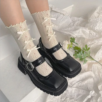 DONG AI Kadın Dantel Örgü Siyah Beyaz Pamuklu Çorap Lolita Tarzı Japon Kızlık Güzel Kısa Çorap Harajuku Yay Prenses Çorap