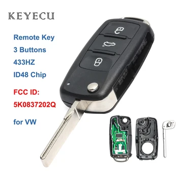 Keyecu Uzaktan Araba Anahtarı Fob 3 Düğmeler 434MHZ ID48 Volkswagen Beetle Caddy Golf Jetta 2011 2012 2013, 5K0 837 202 Q, 5K0837202Q
