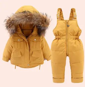 -30 Kış Rusya Çocuk Snowsuit Giyim Seti %80 % Ördek Aşağı Pantolon Ceket Bebek Kız Erkek Ceket Midilli Palto