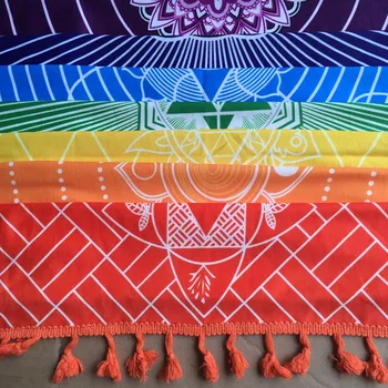 Daha Kaliteli Pamuktan Yapılmış Bohemia Hindistan Mandala Battaniye 7 Çakra Gökkuşağı Çizgili Goblen Plaj Atmak Havlu Yoga Mat