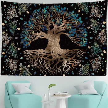 Gizemli Hayat Ağacı Mandala Psychedelic Sahne Goblen Bohemia WitchcraftLiving Odası Yatak Odası Dekor Ev Dekorasyon
