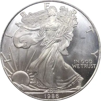 Amerika birleşik Devletleri 1 Dolar Amerikan Gümüş Kartal Külçe Sikke 1986 1986 S Kaplama Gümüş hatıra parası Kopya para
