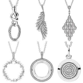 Görkemli Tüyler Düğümlü Kalp Parçaları Sparkle Logo İmza Kolye Moda 925 Ayar Gümüş Charm DIY Takı