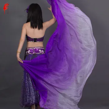 Sıcak satış mor ve beyaz boyalı %100 % saf doğal ipek peçe oryantal dans için 270 cm uzun dansçı gösterisi sahne el peçe