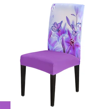 Spandex sandalye kılıfı Mor Kelebek zambak çiçeği sandalye kılıfı Ev Dekor Otel Düğün Malzemeleri Yemek sandalye kılıfı Streç