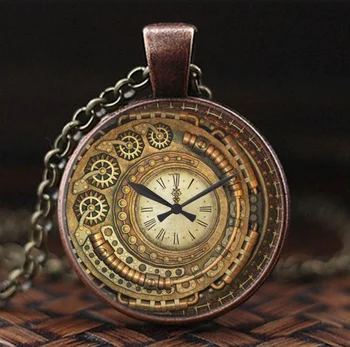 Yeni moda Steampunk saat cam Cabochon kolye Retro Kolye el yapımı takı