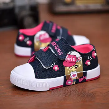 Kızlar kanvas ayakkabılar Denim Nefes Prenses Çocuk Sneakers Yeni Moda Flats rahat ayakkabılar Çocuklar İçin Karikatür Toddler Kız Ayakkabı