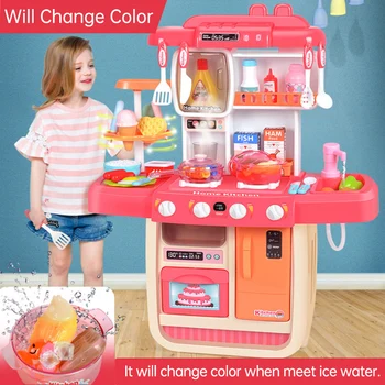 Yeni büyük boy 38 adet yenilik oyuncak renk değiştiren oyuncak oyna Pretend mutfak seti plastik ışık Smog pişirme oyun gıda sepeti ToyD232