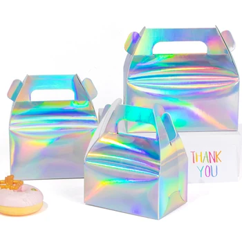 10 adet / sıradan renk holografik kek kutusu, tatlı kutusu, üçgen hediye kutusu, düğün karton, özelleştirilebilir logo