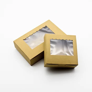 10 ADET Kraft kağit kutu Hediye Şeker Kek Zanaat Kutusu Pencere İle Hediye Kutuları Düğün Parti Favor Kahverengi Ambalaj Karton Tedarikçisi