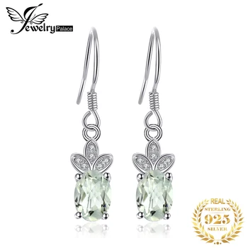 JewelryPalace 1.9 ct Hakiki Yeşil Ametist Beyaz Topaz 925 som gümüş damla küpeler Kadınlar ıçin Moda Taş Takı
