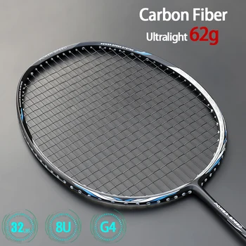 Ultra Hafif 8U 62g Karbon Fiber Badminton Raketleri Profesyonel Saldırı Tipi Raket Dizeleri Çantalar Max 32lbs G4 Pedalı Spor
