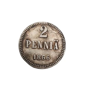 Finlandiya 1866 hatıra parası 2 Penni Pirinç Sikke Koleksiyonu Hediyelik Eşya Ev Dekorasyon El Sanatları Süsler Hediyeler