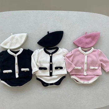 2022 Yeni Yenidoğan Bebek Çocuk Bebek Kız Sonbahar Rahat Bodysuits Uzun Kollu Patchwork Sıcak Tulumlar Kıyafet Takım Elbise