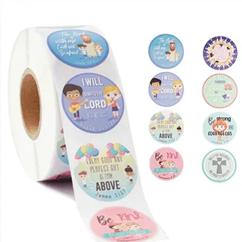 500 adet / rulo Yuvarlak Dini Çıkartmalar Etiketleri 8 Stilleri Desen Hıristiyan İncil Ayet Sticker Çocuklar için Okul Bebek Sevimli Oyuncak Etiket