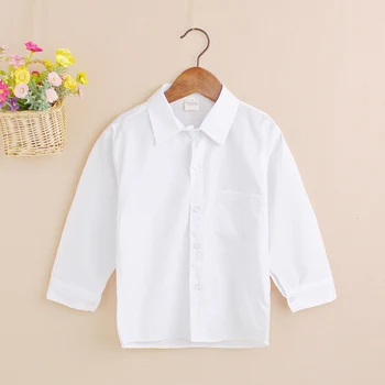 Çocuklar Çocuk Beyaz Gömlek Bahar Sonbahar Uzun Kollu pamuklu bluz Bebek okul üniforması Elbise Gömlek Saf Renk Resmi Üstleri Erkek Giysileri