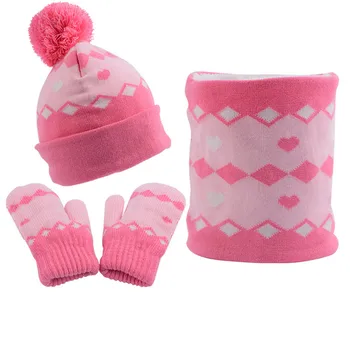 Wecute Üç Parçalı Bebek Şapka Eşarp Eldiven Setleri Sevimli Ponpon Örme Bere Sonbahar Kış Sıcak Çocuk Eşarp Eldiven Takım Elbise çocuklar için
