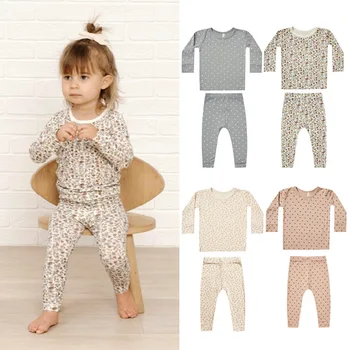 Bebek Erkek Kız Toddler Yumuşak Rahat Modal Pijama Set Uzun Kollu Bodysuit Ev Tekstili Giyim