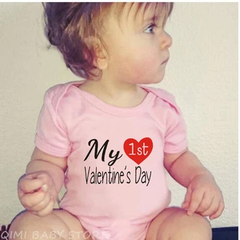 Benim İlk sevgililer Günü Yenidoğan Bebek Erkek Kız Tulum Aşk Kalp Tulum Rahat Kısa Kollu Pamuklu Bebek Sevgililer Kıyafetler
