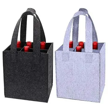 Alışveriş çantası Yeniden Kullanılabilir Moda Keçe Çanta Şarap Tutucu Bira Şişesi Şişe Taşıyıcı 6 Şişe Bölücü Yıkanabilir Gri