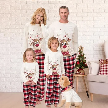Noel Aile Eşleştirme Pijama Set Geyik Ekose Uzun kollu Aile Pijama Takım Çocuklar Noel Pyjamass Parentchild Gecelik