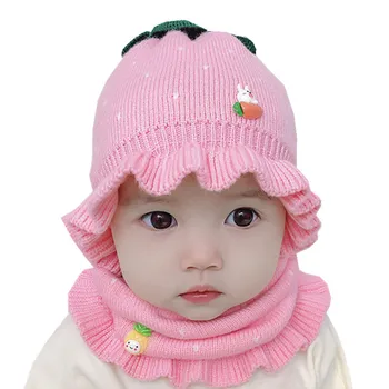 Kış Örme Bebek Kız Şapka Bebek Sıcak Bebek Kaput Enfant Şapka Çocuk Kap Kız Çocuk Şapka Eşarp Seti Yenidoğan Fotoğraf sahne