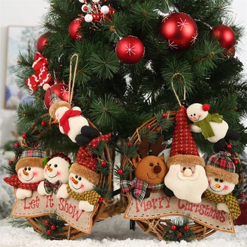 Noel Rattan Daire Çelenk Dekorasyon Mutlu Yeni Yıl Oyuncak Ev Partisi Noel Baba Noel Oyuncaklar Kardan Adam Geyik Noel Süs