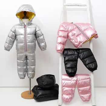 Çocuk Kış Giysileri Sıcak Parkas + Pantolon Takım Elbise Bebek Erkek Kız Fermuar Kapşonlu Yıkama-ücretsiz Pamuk Ceketler Çocuklar Parlak Aşağı Takım Elbise