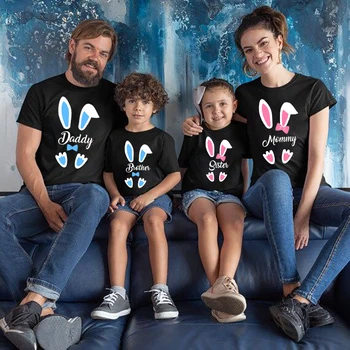 Paskalya tavşanı Aile Eşleştirme Kıyafetler Baba Anne Kardeş Kardeş Gömlek Bebek Bodysuit Paskalya Parti aile tişörtü Seti Tatil Hediye