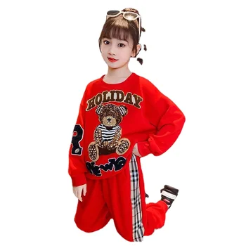 Kızların Moda Takım Elbise çocuk Baskılı Kazak + pantolon 2 adet Çocuk Kazak İlkbahar ve Sonbahar Spor Setleri 4-12 Yaş