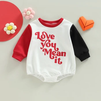2022-11-02 Lioraitiin Bebek Erkek Kız Sonbahar Romper, Uzun Kollu Yuvarlak Boyun Mektup Baskı Kontrast Renk Bodysuit