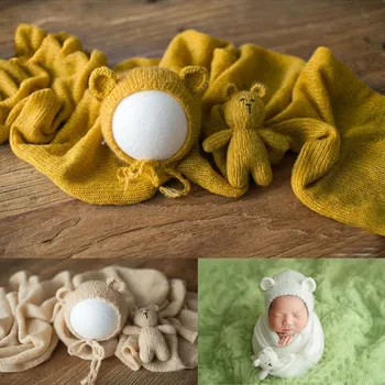 Bebek Fotoğraf Sahne Yün örgü battaniye Şapka ve Bebek Yenidoğan Fotoğraf Prop Çekimi Studio Aksesuarları