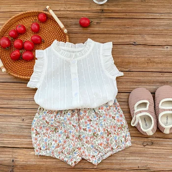 MILANCEL 2022 Yaz Bebek Giyim Seti Toddler Kız Çiçek Takım Elbise Fırfır Tee Ve Çiçek Şort 2 Adet Kız Giyim Seti