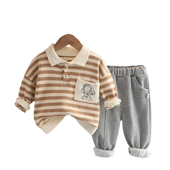 Yeni Bahar Sonbahar Bebek Giysileri Çocuk Erkek Kız Çizgili Tişört Pantolon 2 adet / takım Bebek Rahat Pamuk Kostüm Çocuklar Eşofman