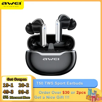 Aweı T50 TWS kablosuz bluetooth Kulaklık Spor mikrofonlu kulaklık 5.3 Kulaklık Kulaklık Fone Bluetooth Tip-C Hızlı Şarj
