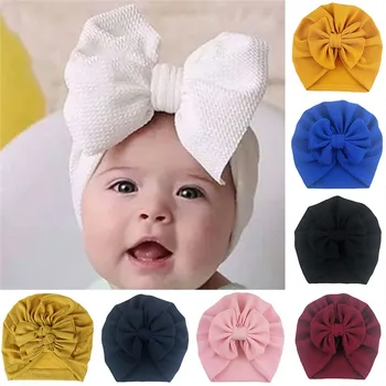 Güzel Kafa Sarar İlmek Bebek Şapka Bebek Kız Erkek Şapka Türban Yumuşak Yenidoğan Sevimli Düz Renk Bebek Kap Kafa Bandı Babes Kafa Sarar
