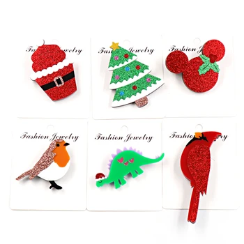Noel Dinozor Broş emniyet pimi Fare Kafası Robin Kuş Broş Kardinal Kuş Glitter Ağacı Akrilik Broş