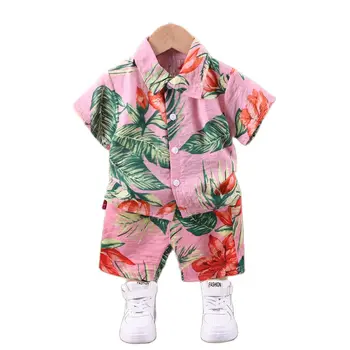 Yaz Erkek Çiçek baskılı giysiler Takım Elbise Kısa Kollu Gömlek Çocuk Tatil Plaj kıyafeti Üst + Pantolon 2 Adet Bebek Kostümleri İçin 1 2 3 4 5 6 T
