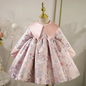 Çocuk Prenses Elbise Uzun Kollu Vaftiz Elbiseler 1 Yıl Doğum Günü Kız Bebek Yürüyor Vaftiz Noel Giyim A2075