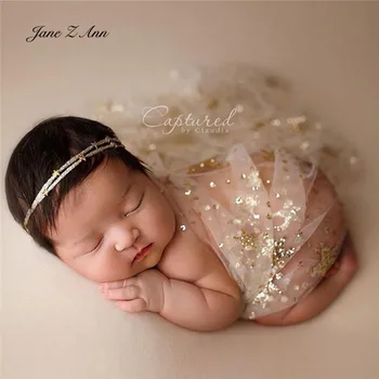 Yeni çocuk fotoğraf stüdyosu sarılmış ıplik Bebek fotoğraf sahne Yenidoğan fotoğraf dantel pullu hollow wrap 40x160 cm