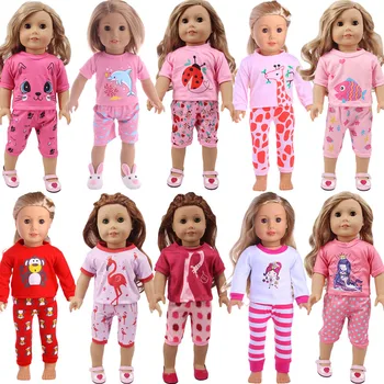 10 Stilleri Sevimli Hayvanlar Desenler Pijama 1 Takım = 2 Adet Kısa Kollu + Pantolon İçin 18 İnç Amerikan ve 43 Cm Doğan Bebek Nesil Girl'toy