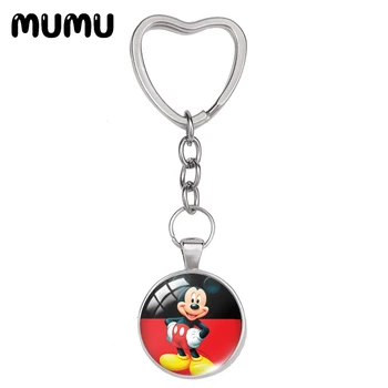 2021 Yeni Mickey Mouse Anahtarlık Karikatür Fareler Kalp Anahtarlık Cam Kubbe Cabochon Takı Hediyeler Çocuk