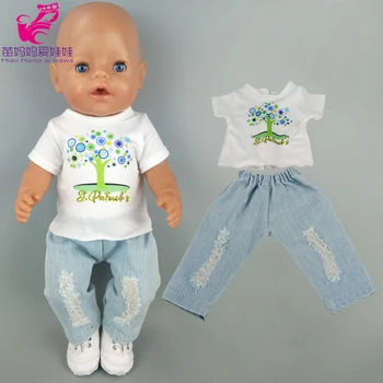Yenidoğan 40 cm bebek bebek t-shirt yırtık kot 18 inç Amerikan og kız oyuncak bebek giysileri pantolon